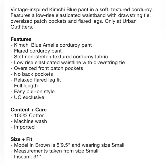 URBAN OUTFITTERS Kimchi Blue Amelie Corduroy Pull-On Pant - Picture 10 of 10